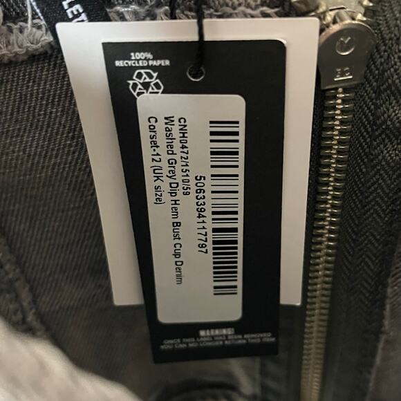 Pretty Little Thing Washed Gray Dip Hem Bust Cup Denim Corset 8 - Picture 6 of 9